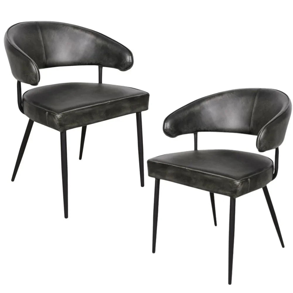 Curved Back Leather Dining Chairs - Set of 2