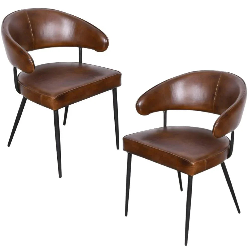 Curved Back Leather Dining Chairs - Set of 2