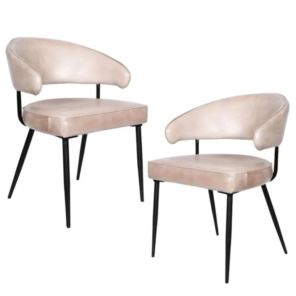 Curved Back Leather Dining Chairs - Set of 2