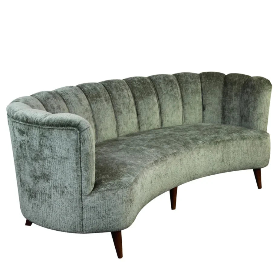 Channeled Back Green Velvet Sofa