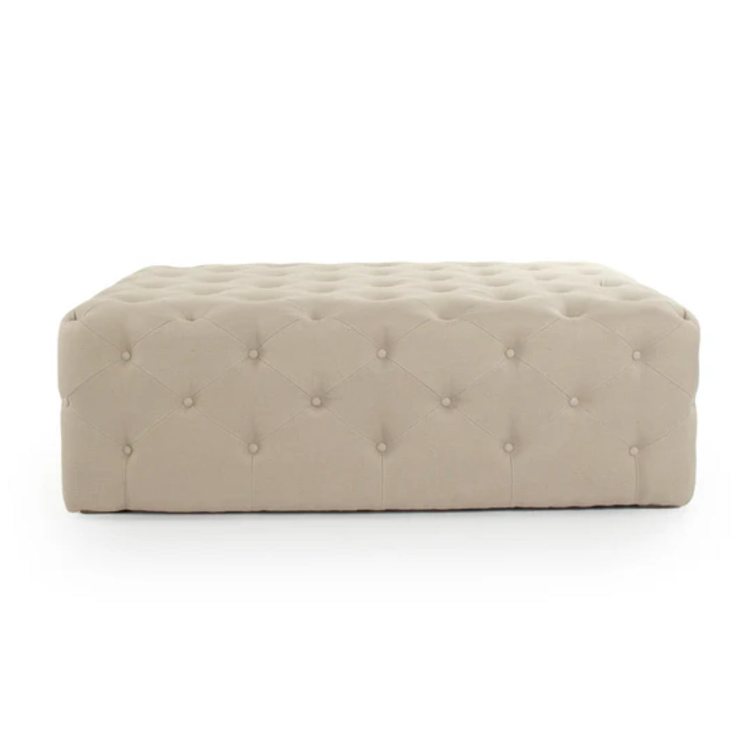 Classic Tufted Linen Rectangular Ottoman