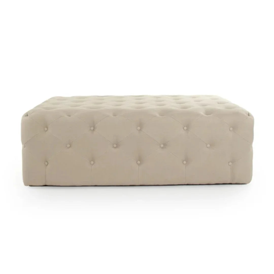 Classic Tufted Linen Rectangular Ottoman