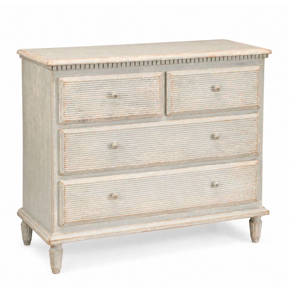 Distressed Blue Ribbed Side Chest