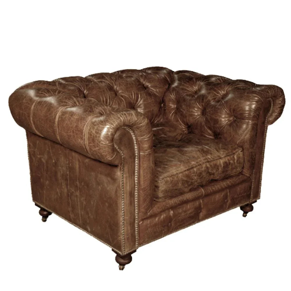 Cigar Cabriole Tufted Leather Accent Chair