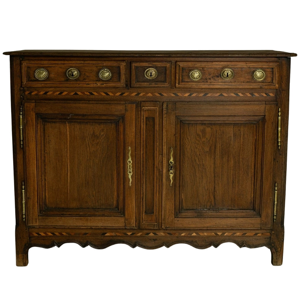Classic Baroque Oak Buffet Brass Accents, Circa 1820
