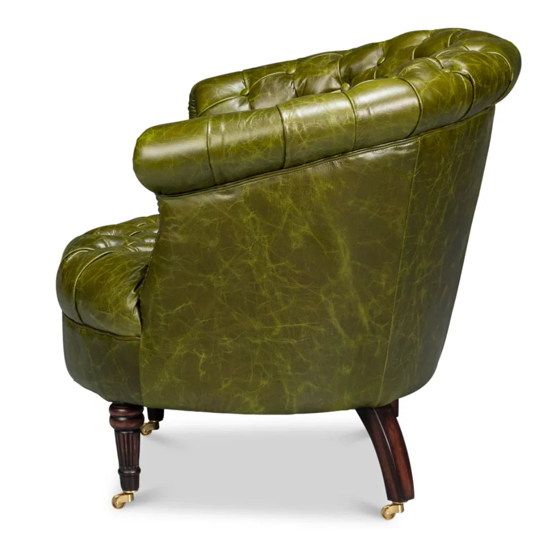 Green Chesterfield Barrel Leather Chair