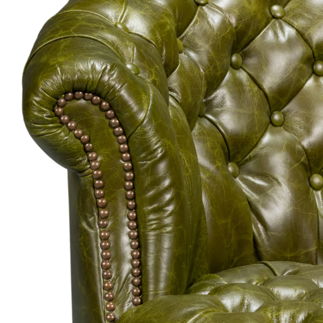 Green Chesterfield Barrel Leather Chair