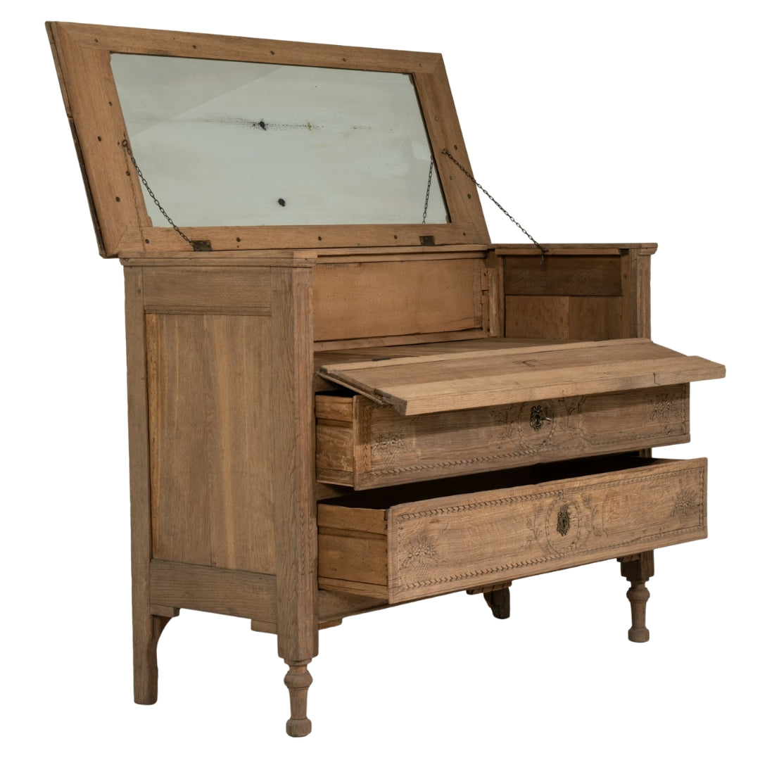 Classic Floral Carved Wood Storage Chest, Circa 19th Century