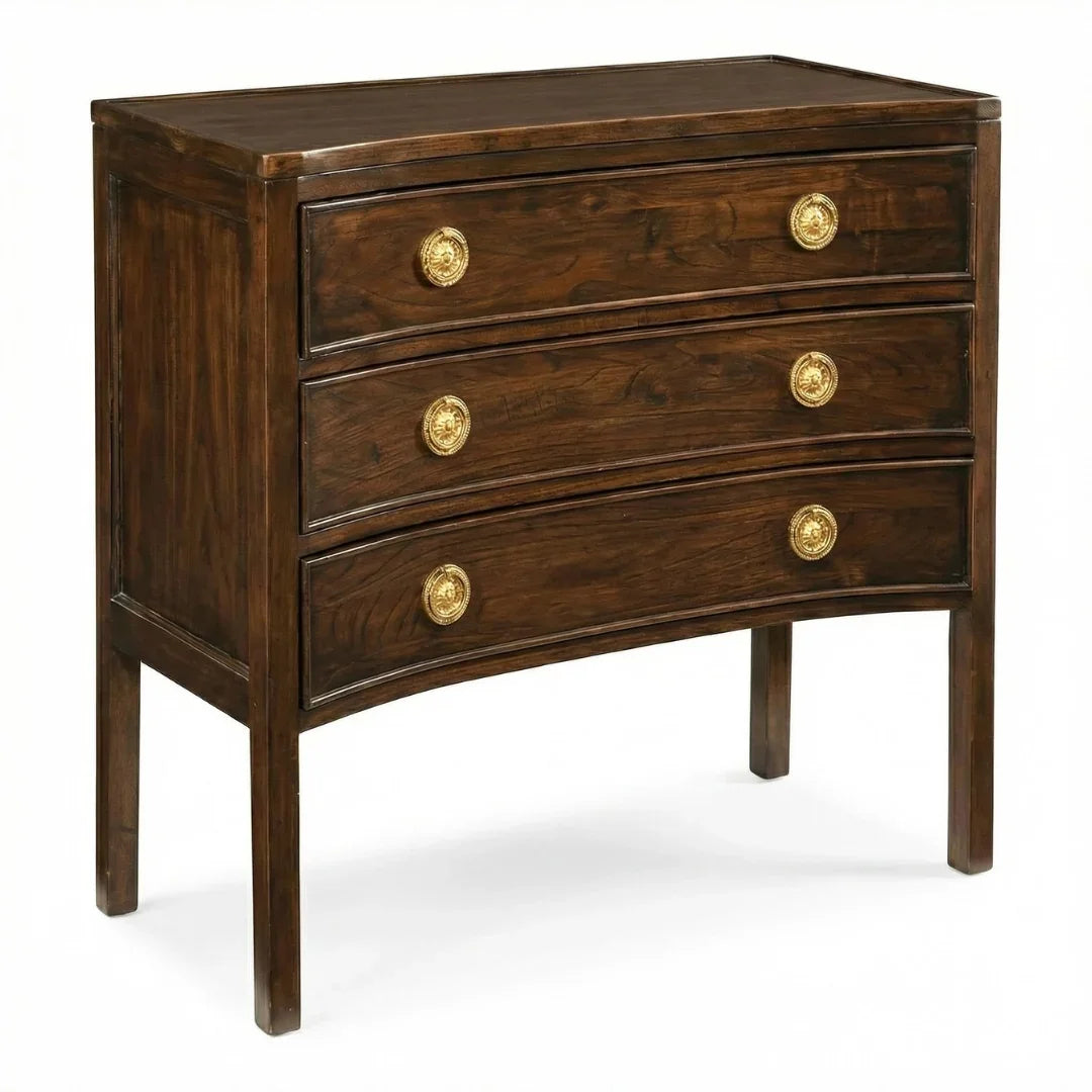 Dark wood dresser with gold knobs, French country style