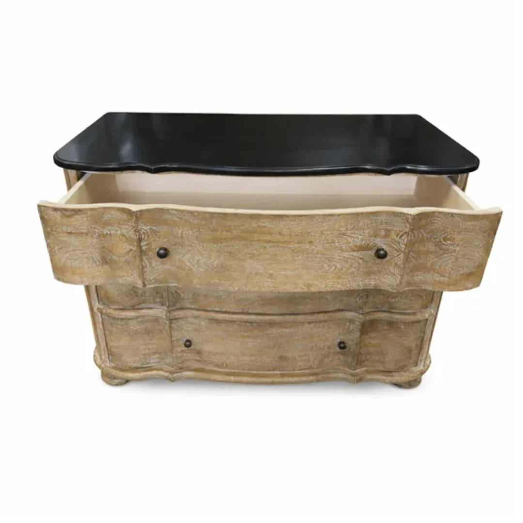 French Provincial Black Marble Top Dresser