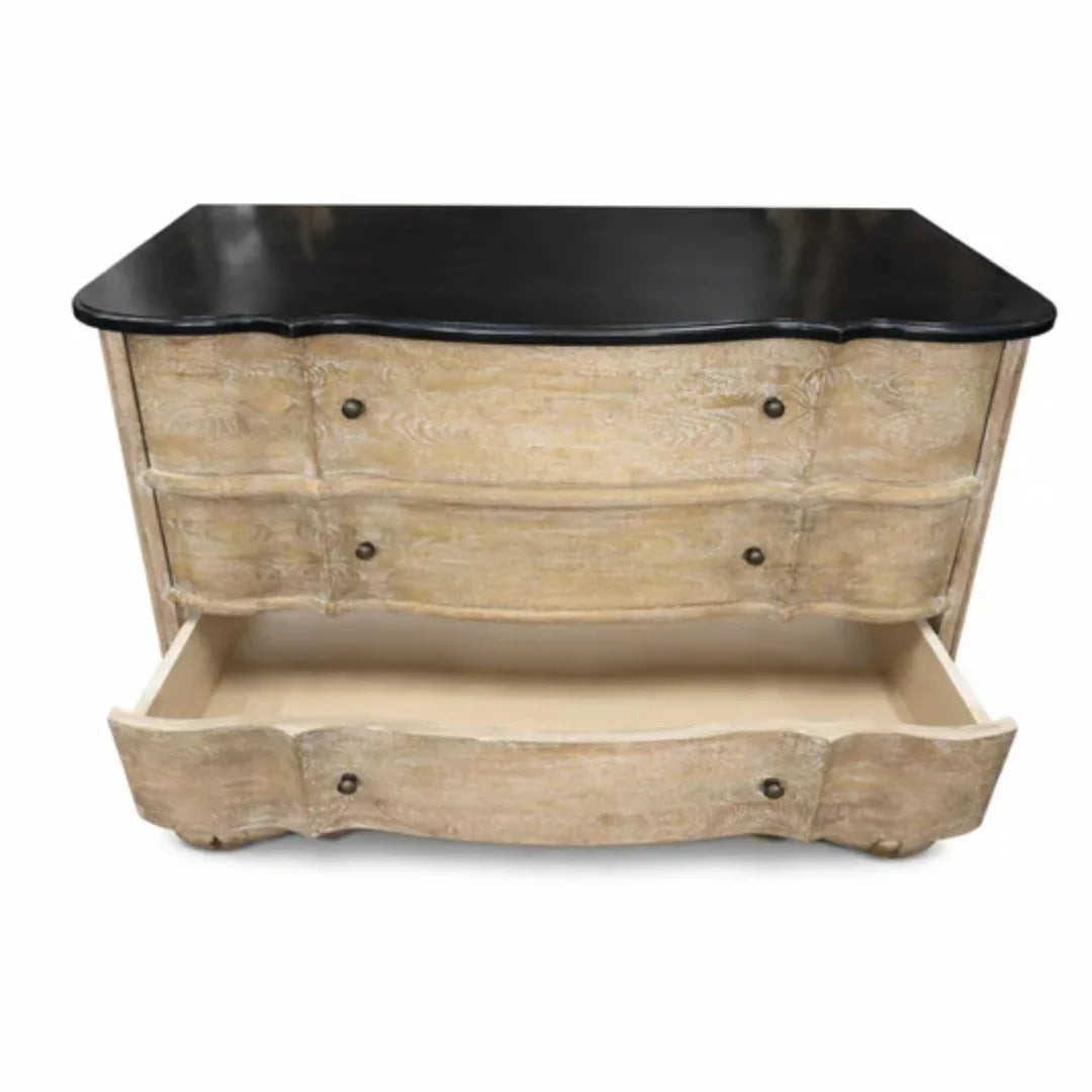 French Provincial Black Marble Top Dresser