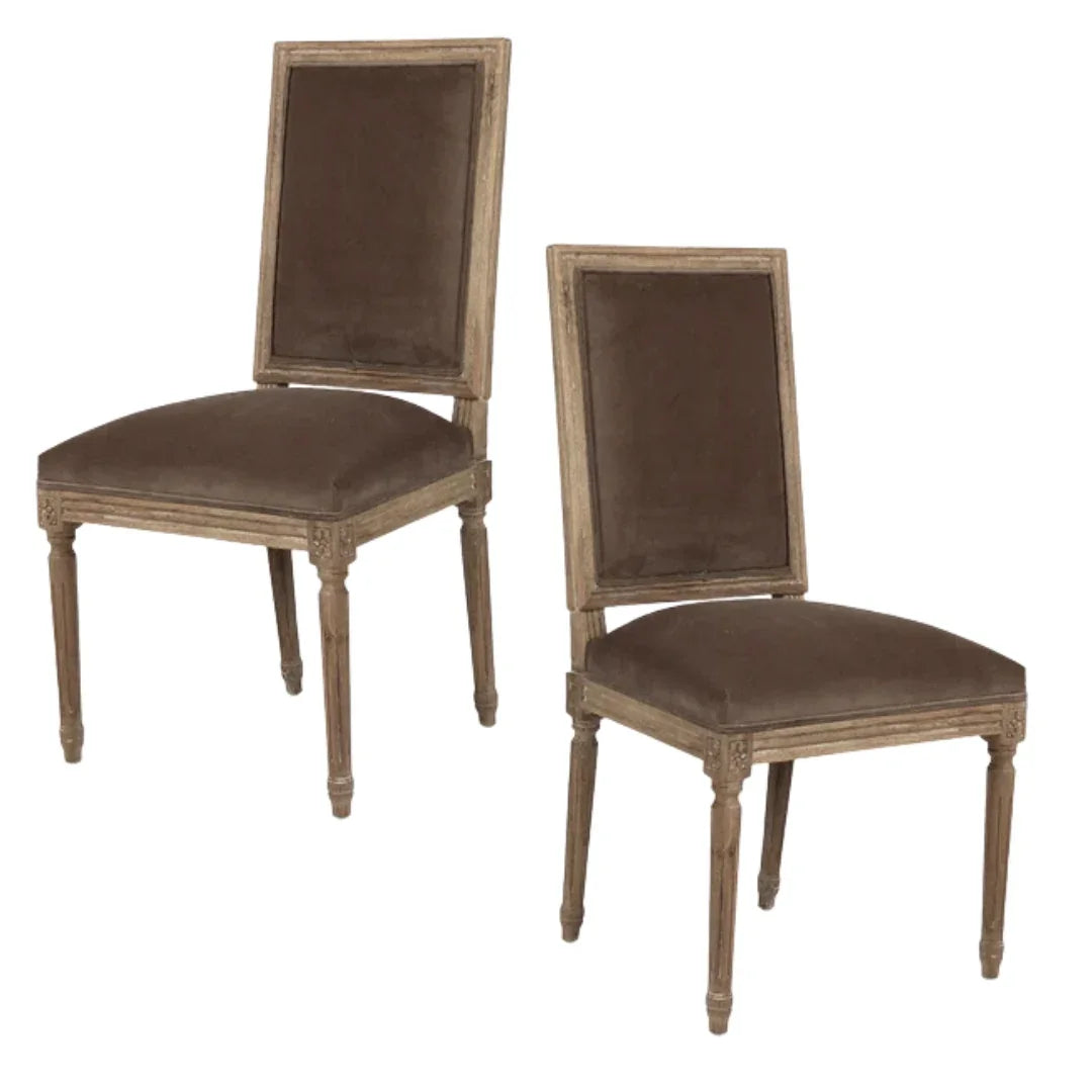 Square Back Brown Velvet Louis Dining Chair