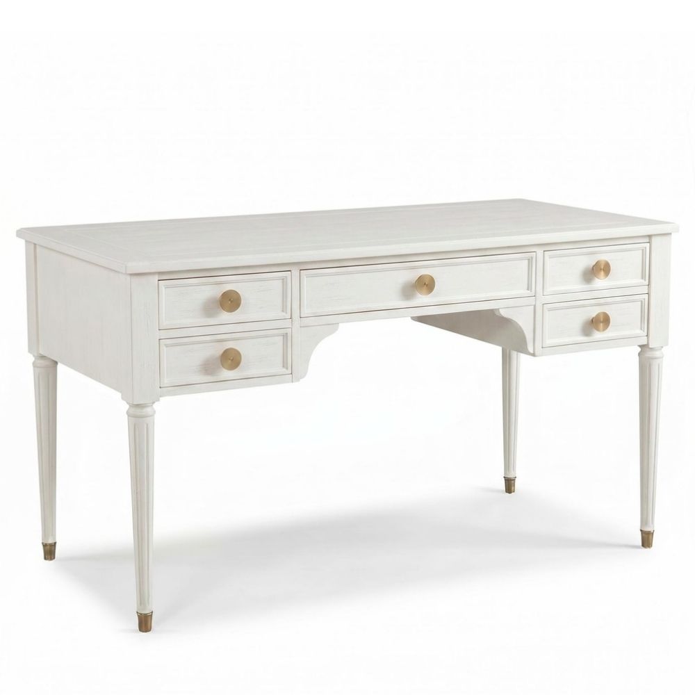 White Classic Regency Five-Drawer Desk