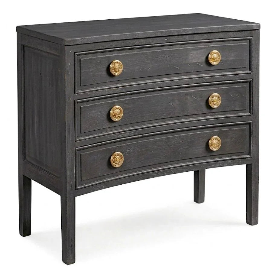 Black French country dresser with gold knobs, farmhouse style storage