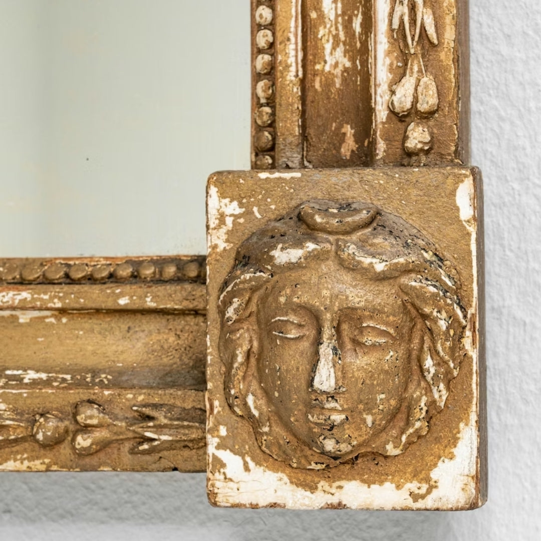 Classical Relief Antique French Gilt Trumeau Mirror, Circa 1900