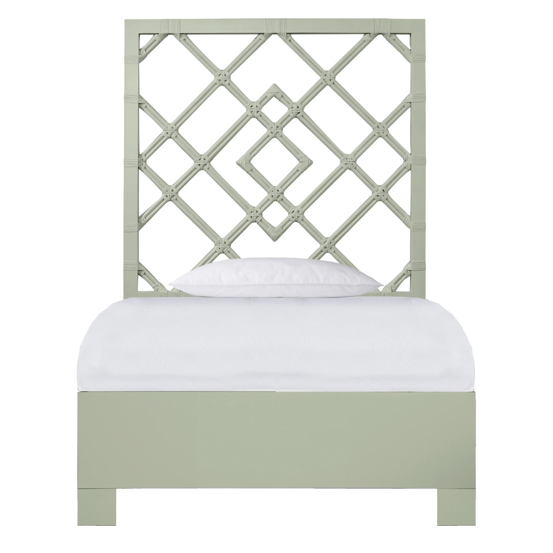 Coastal Diamond Lattice Rattan Bed