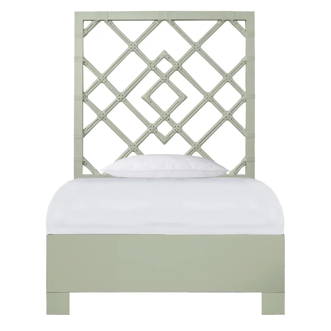 Coastal Diamond Lattice Rattan Bed