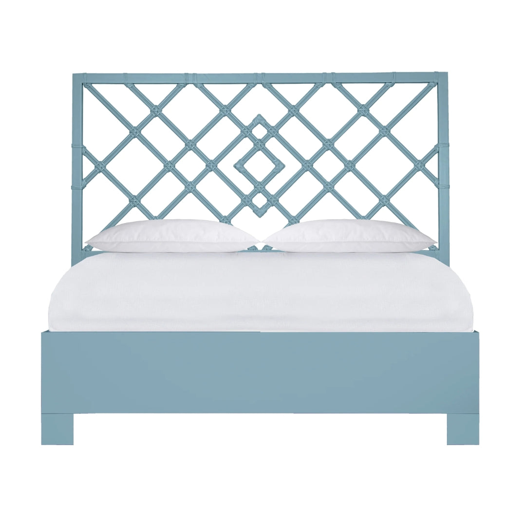 Coastal Diamond Lattice Rattan Bed