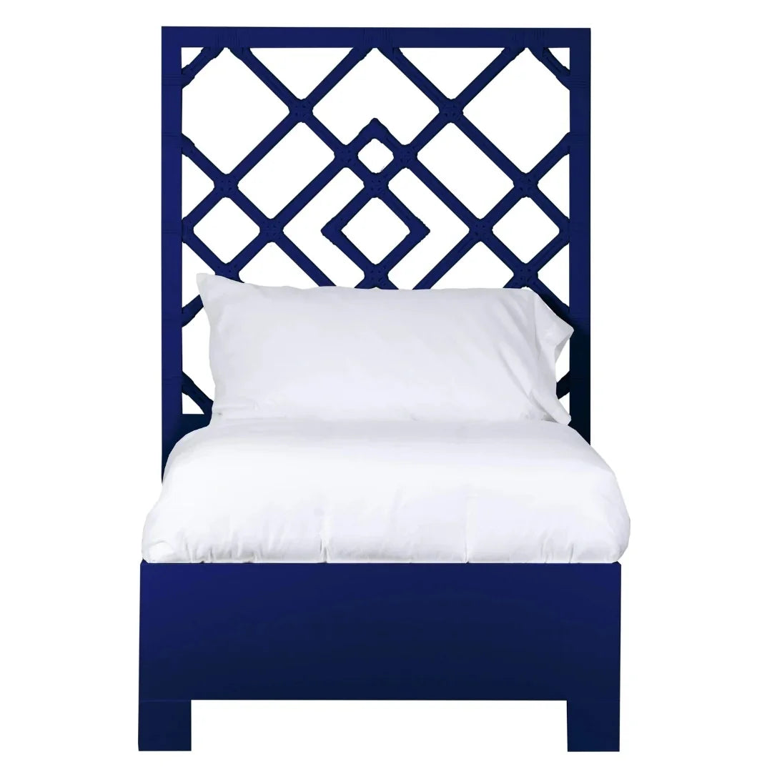 Coastal Diamond Lattice Rattan Bed