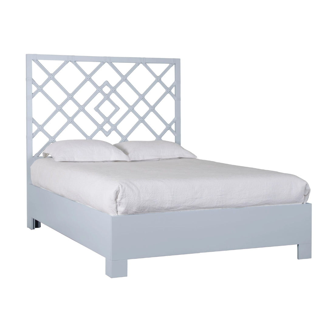 Coastal Diamond Lattice Rattan Bed