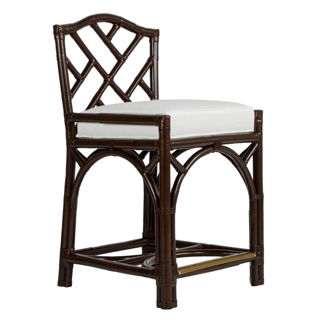 Chippendale Luxe Rattan Counter Stool with Gold Footrest