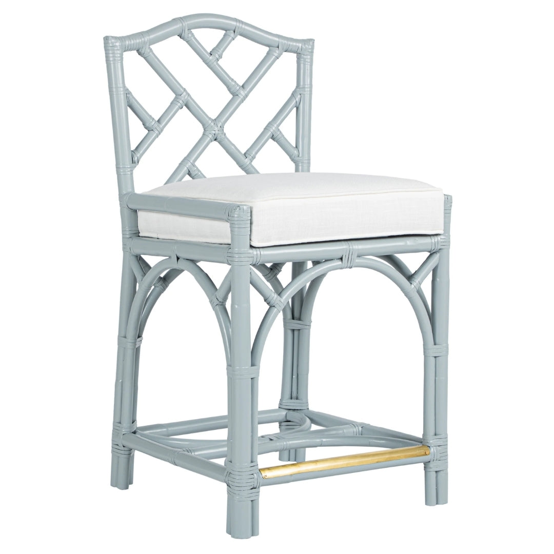 Chippendale Luxe Rattan Counter Stool with Gold Footrest