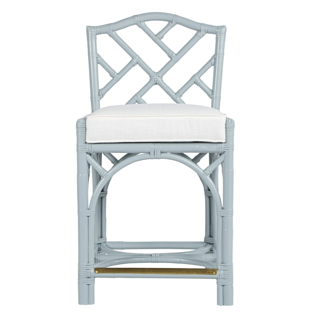 Chippendale Luxe Rattan Counter Stool with Gold Footrest