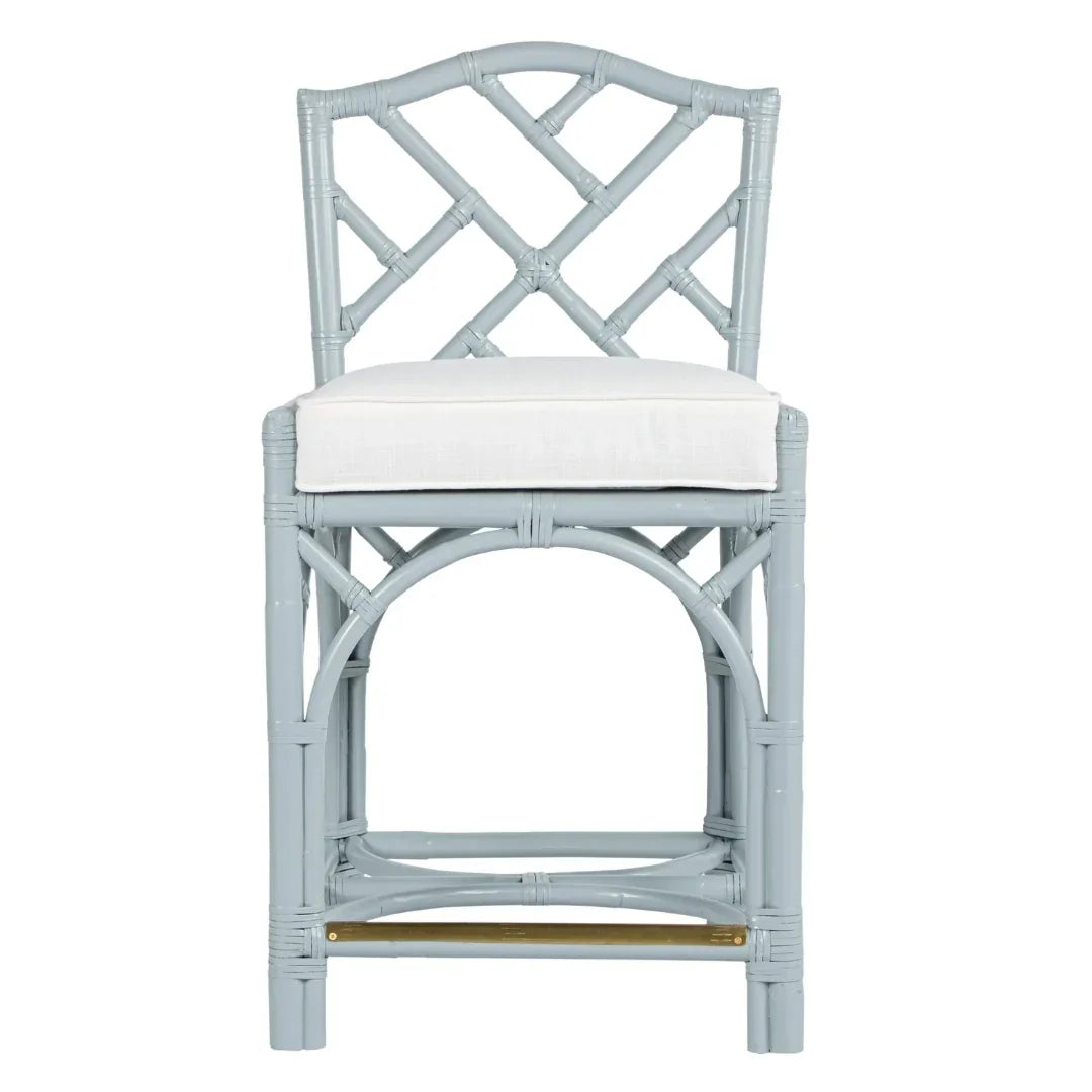 Chippendale Luxe Rattan Counter Stool with Gold Footrest