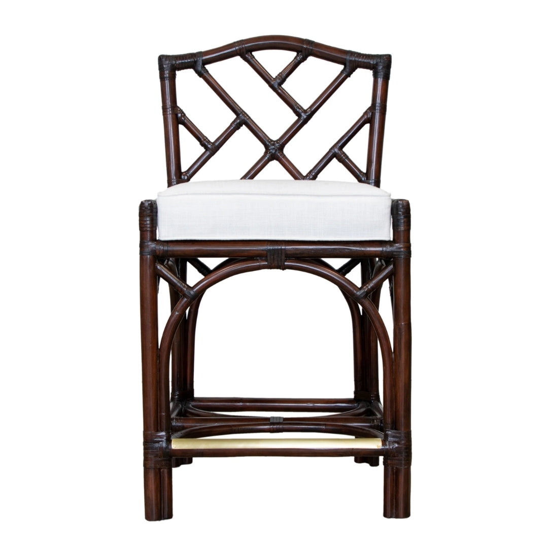 Chippendale Luxe Rattan Counter Stool with Gold Footrest