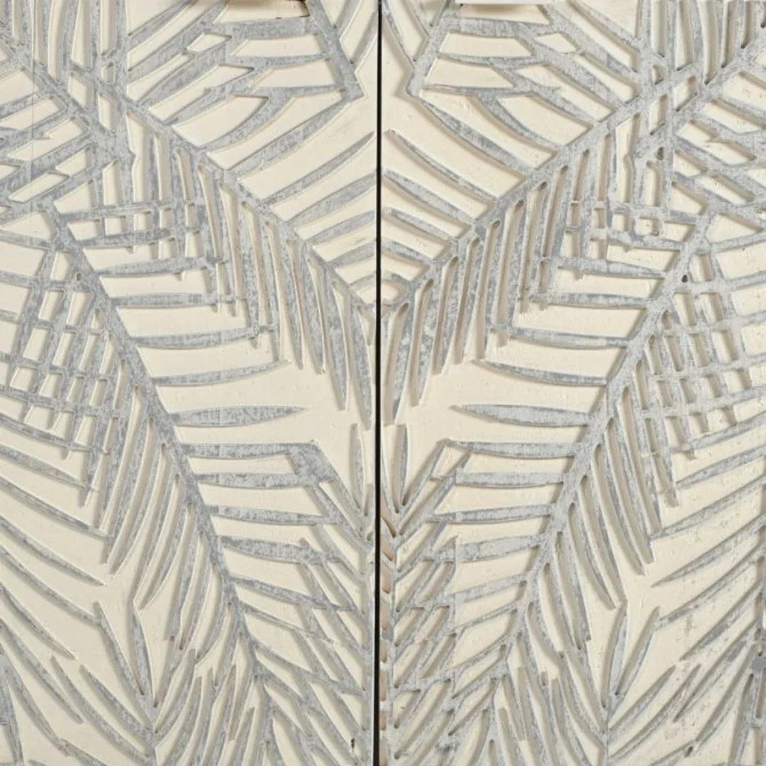 Coastal White Palms Carved Sideboard