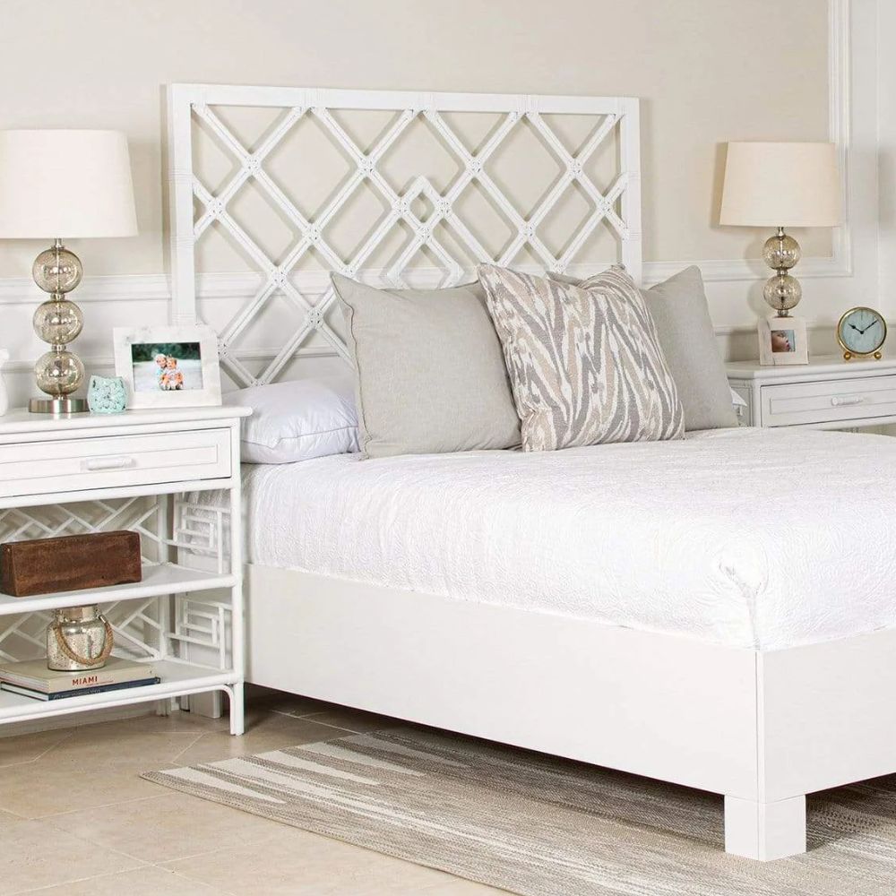 Coastal Diamond Lattice Rattan Bed