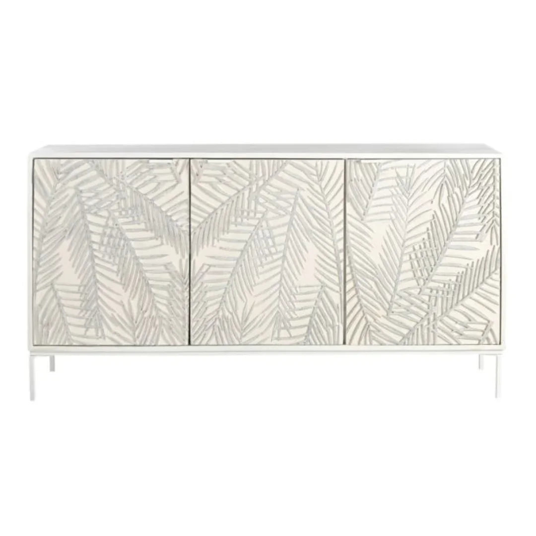 Coastal White Palms Carved Sideboard