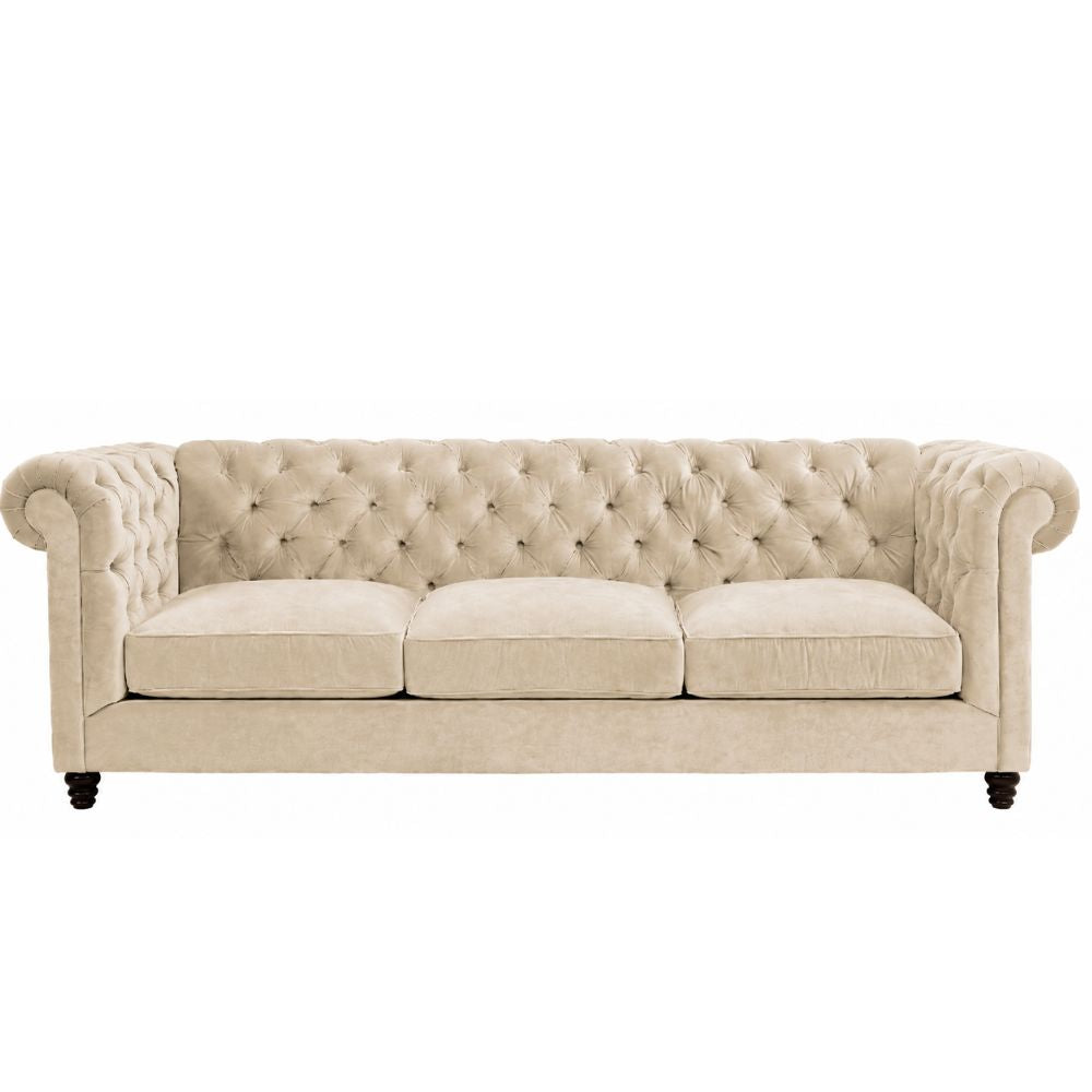 Cream Velvet Tufted Luxe Chesterfield Sofa
