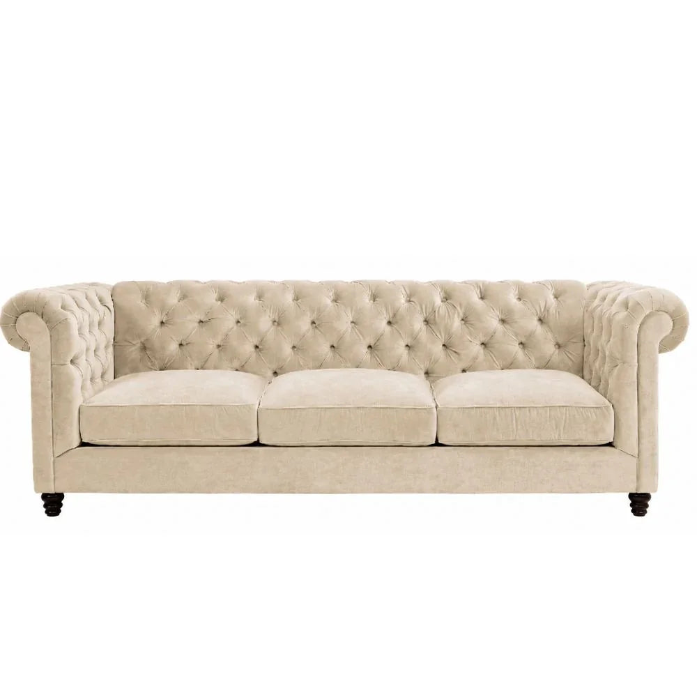Cream Velvet Tufted Luxe Chesterfield Sofa