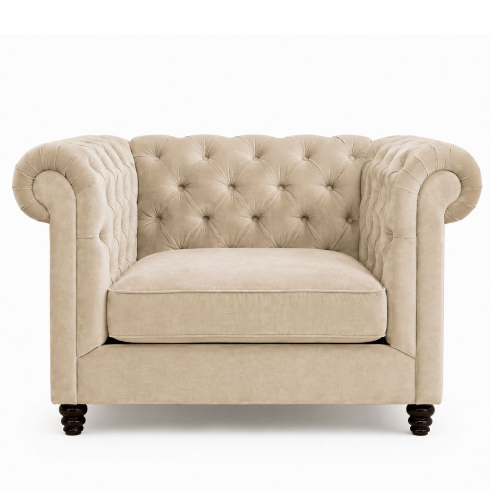 Cream Velvet Tufted Luxe Chesterfield Armchair