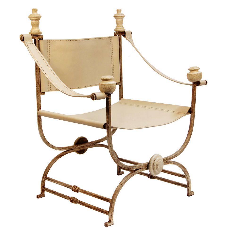 Cream Leather & Steel Director Accent Chair