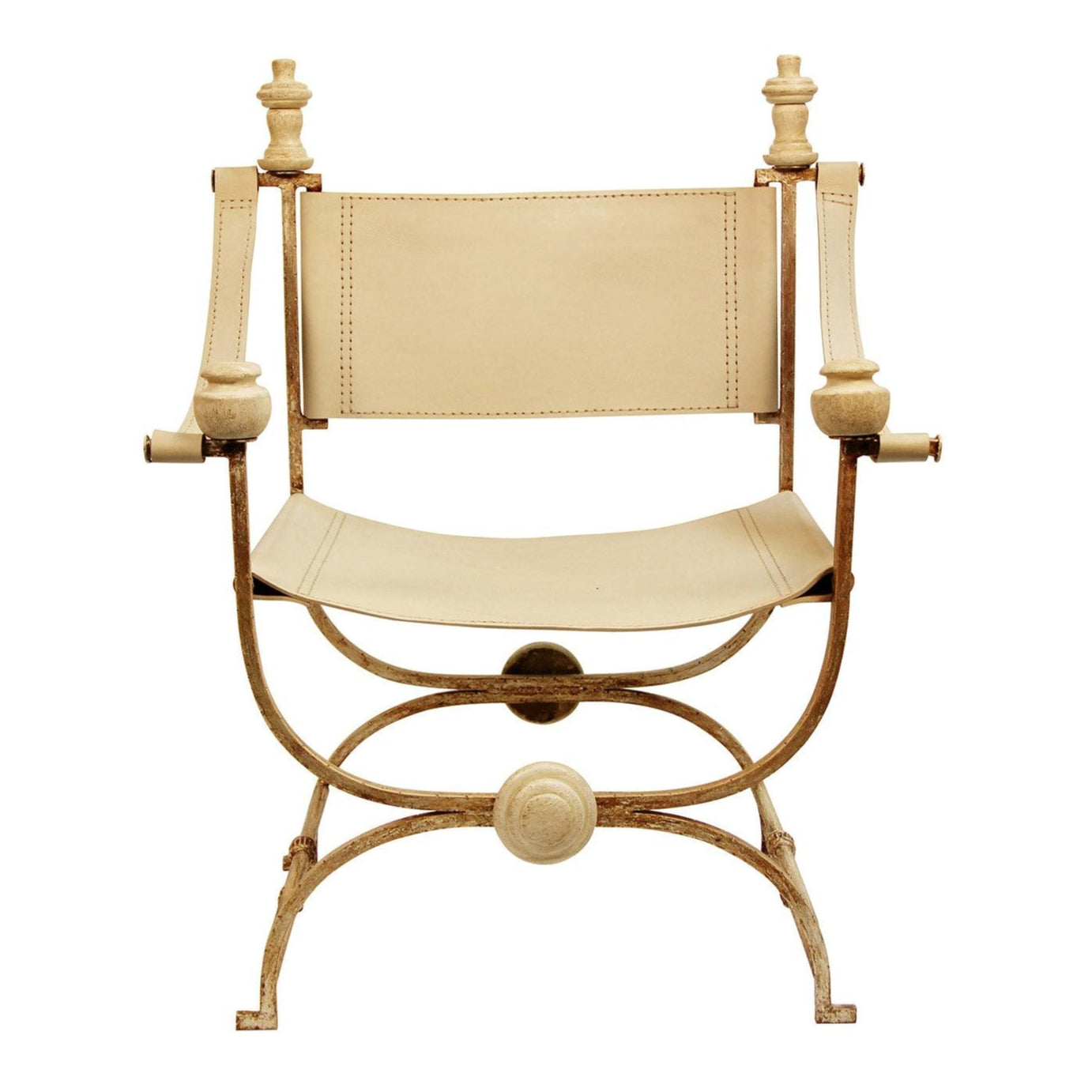 Cream Leather & Steel Director Accent Chair