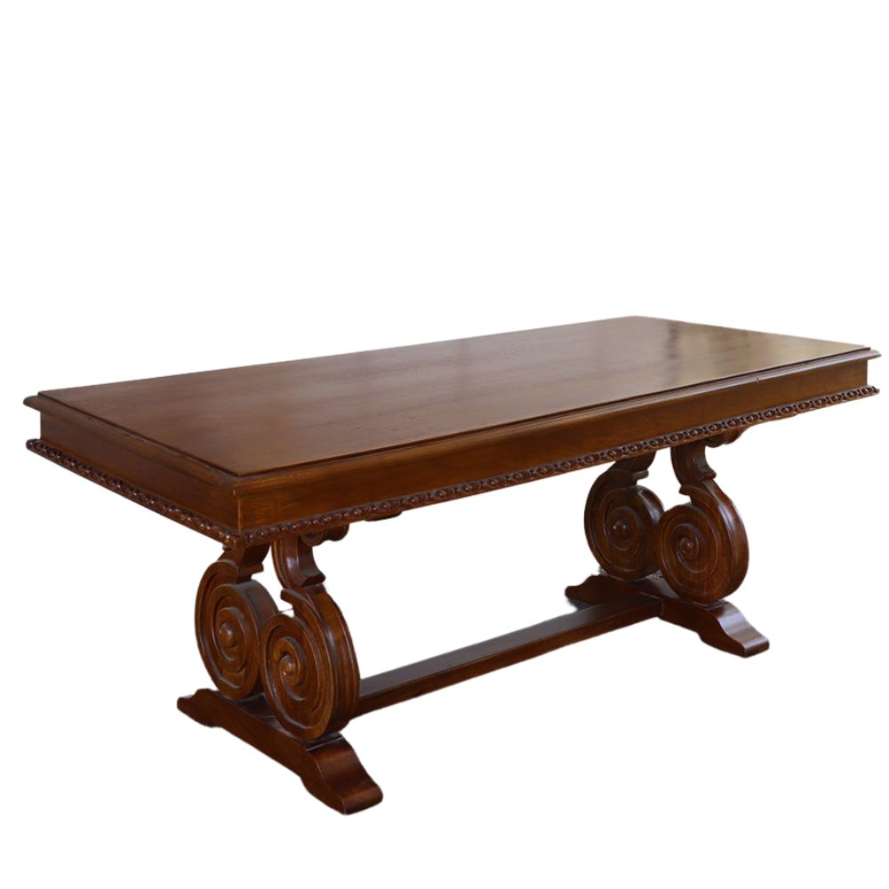 Ornate Wood Stained Table with Drawers