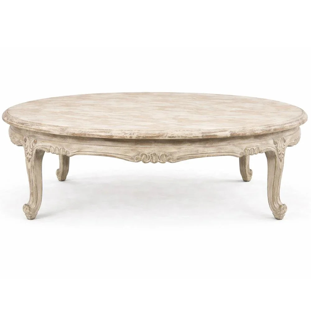 Elegant oval coffee table with ornate legs in shabby chic style