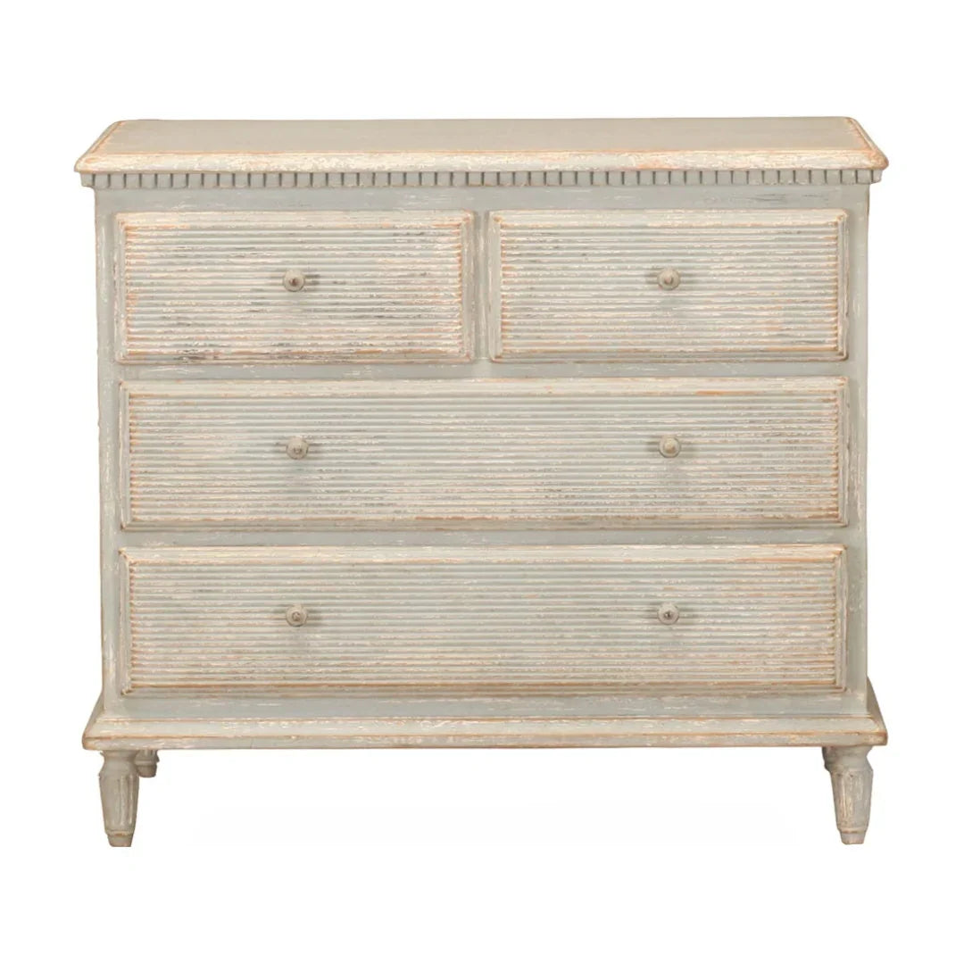 Distressed Blue Ribbed Side Chest