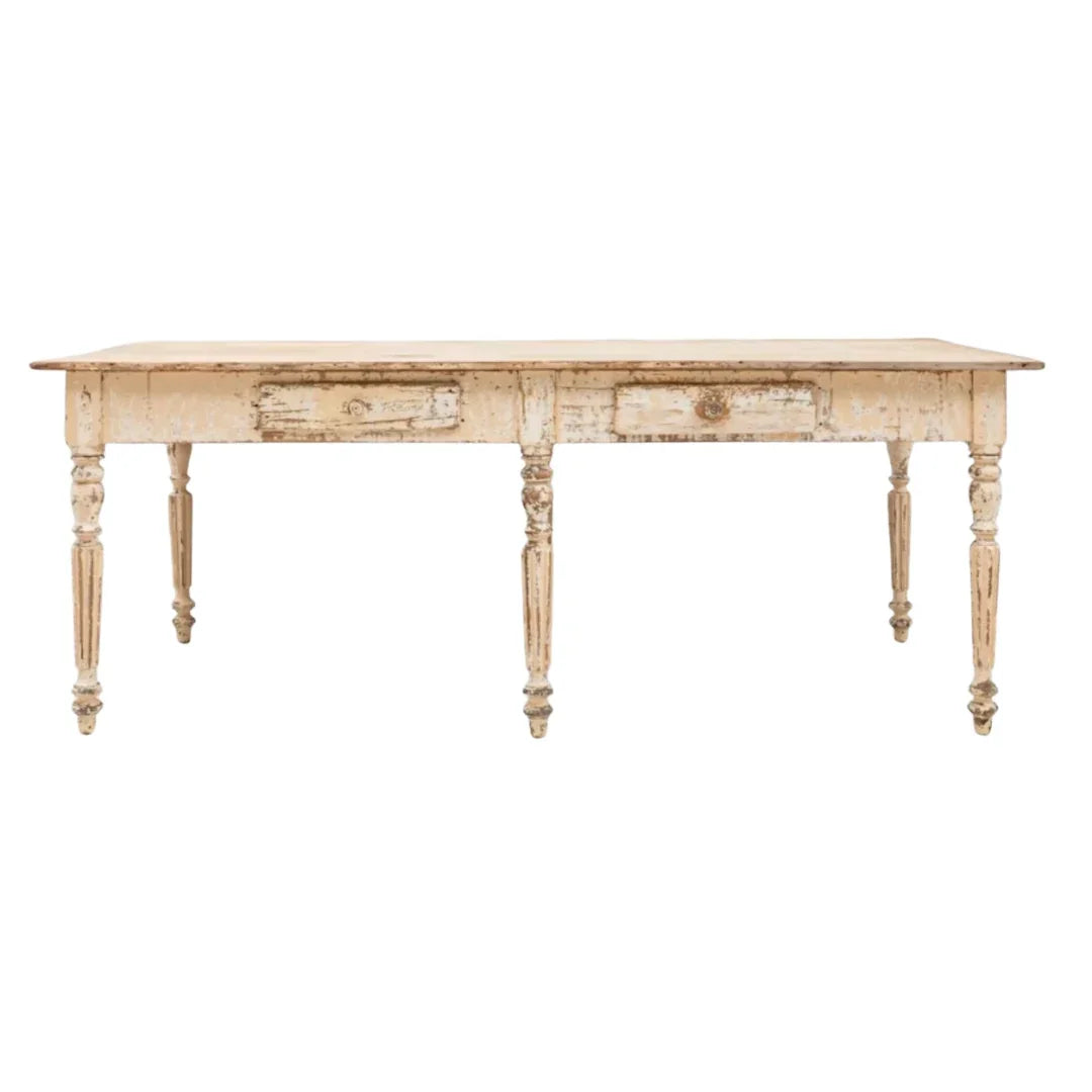 Distressed Cream French Farmhouse Dining Table, Circa 1900