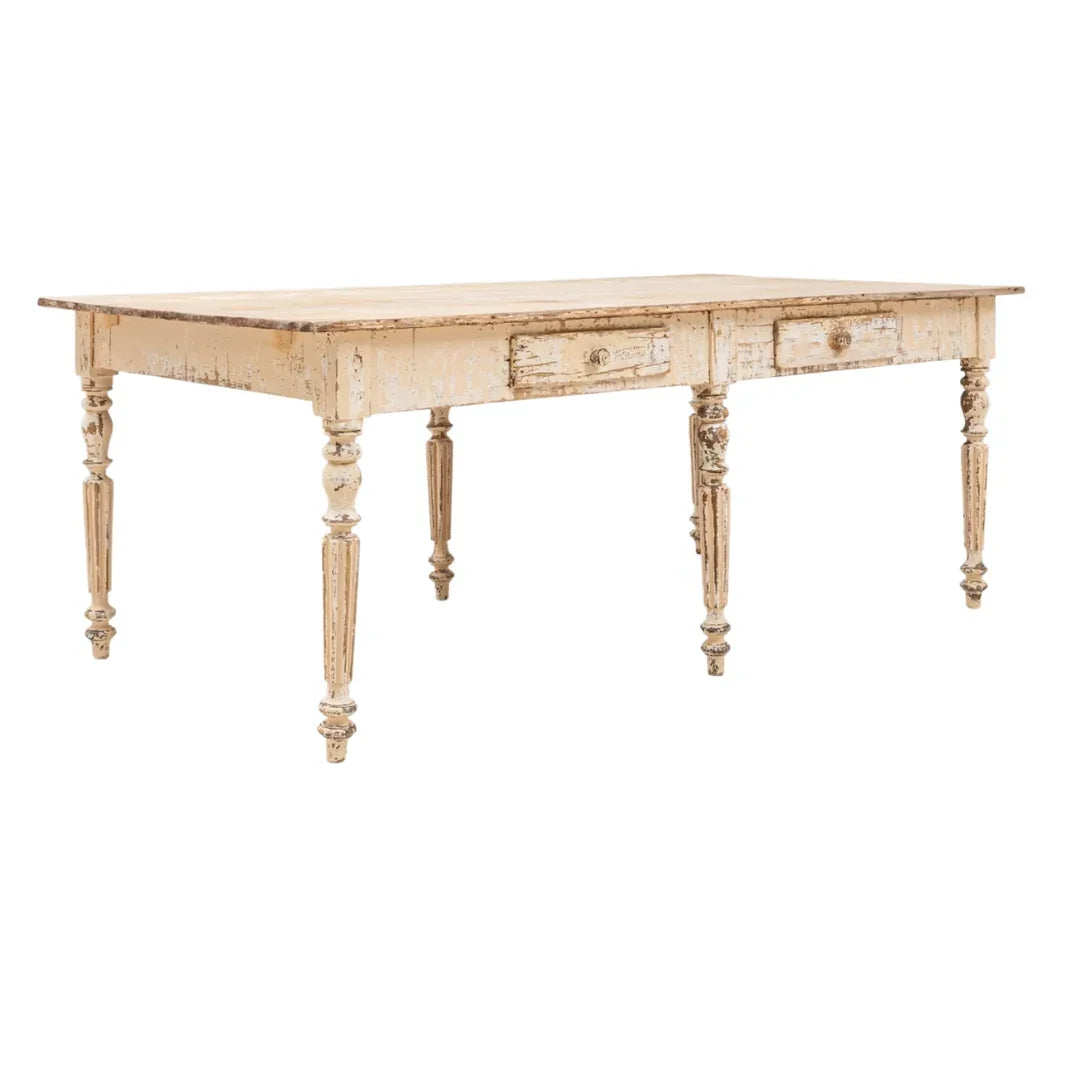 Distressed Cream French Farmhouse Dining Table, Circa 1900
