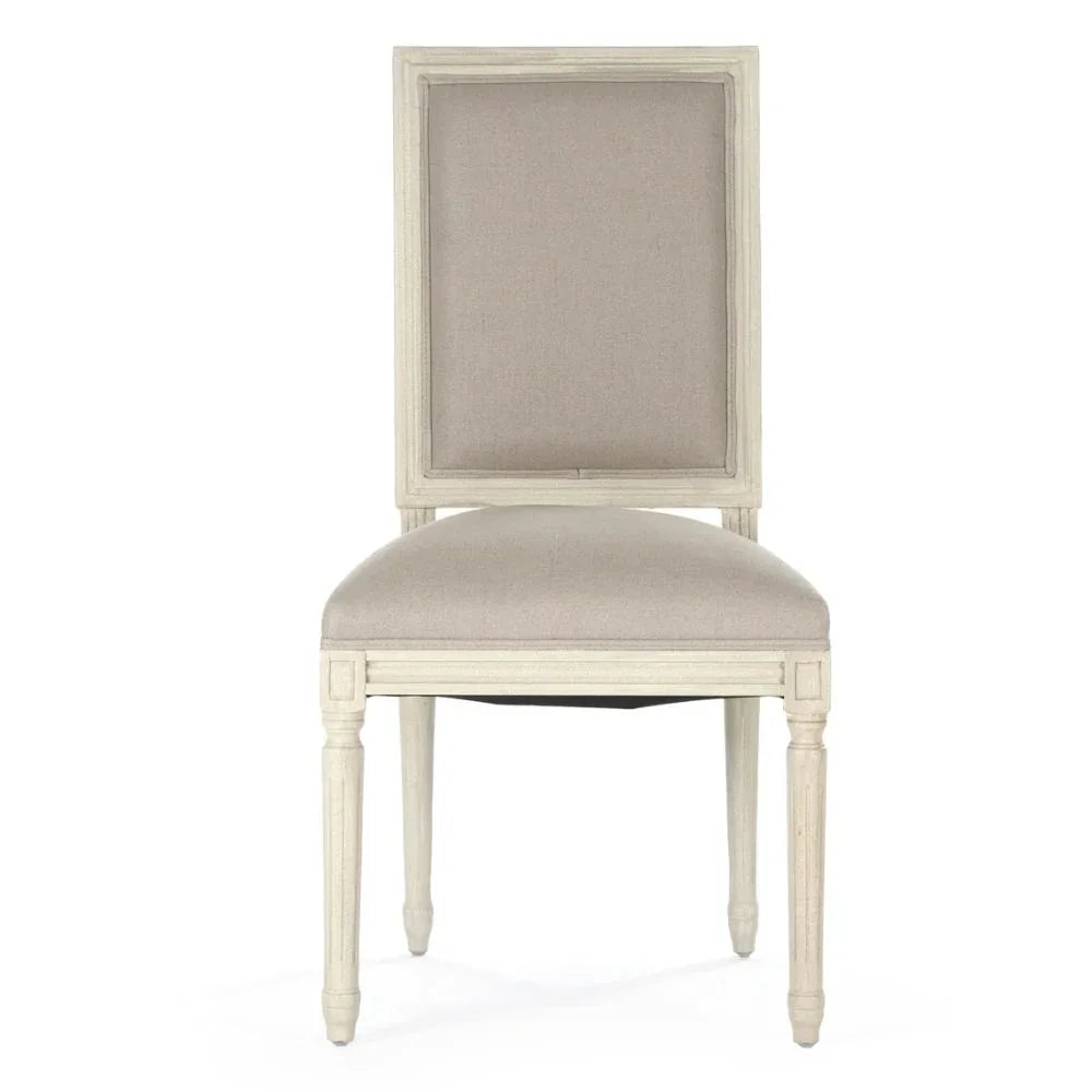Distressed Ivory Square Back Louis Side Chair