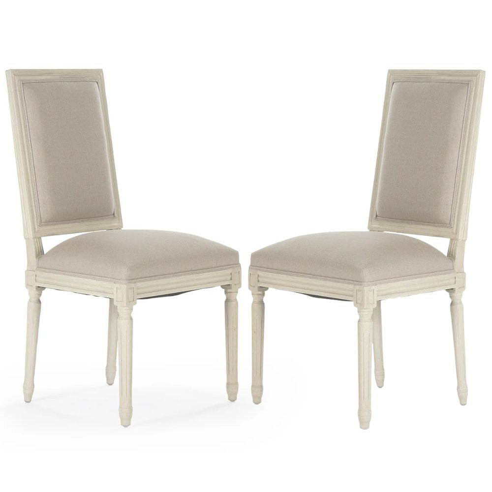 Distressed Ivory Square Back Louis Side Chair