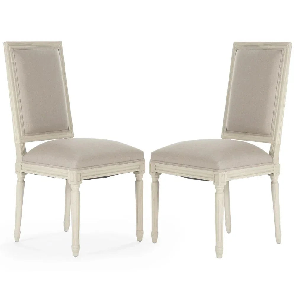 Distressed Ivory Square Back Louis Side Chair