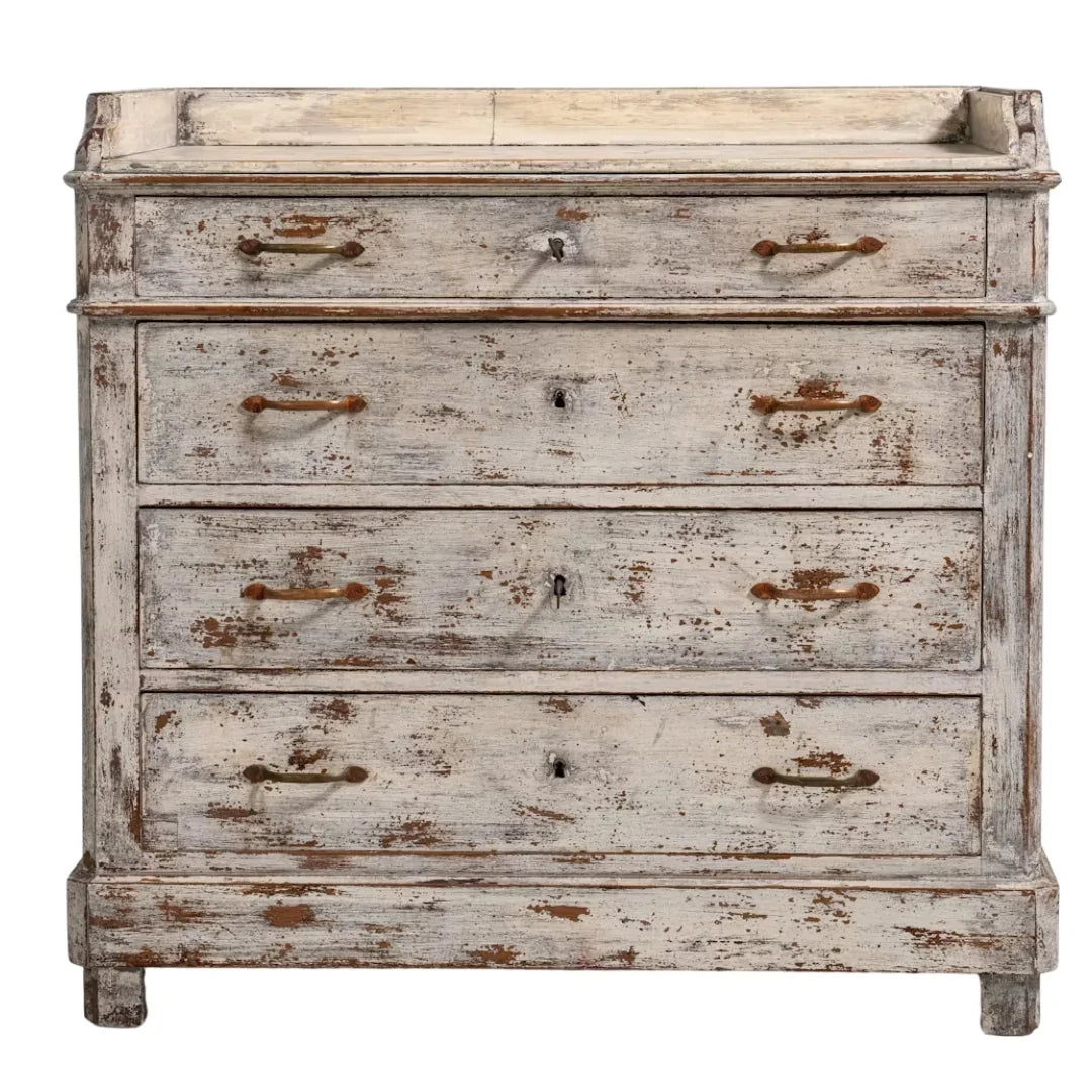 Vintage White Shabby Chic Chest, Circa 1860