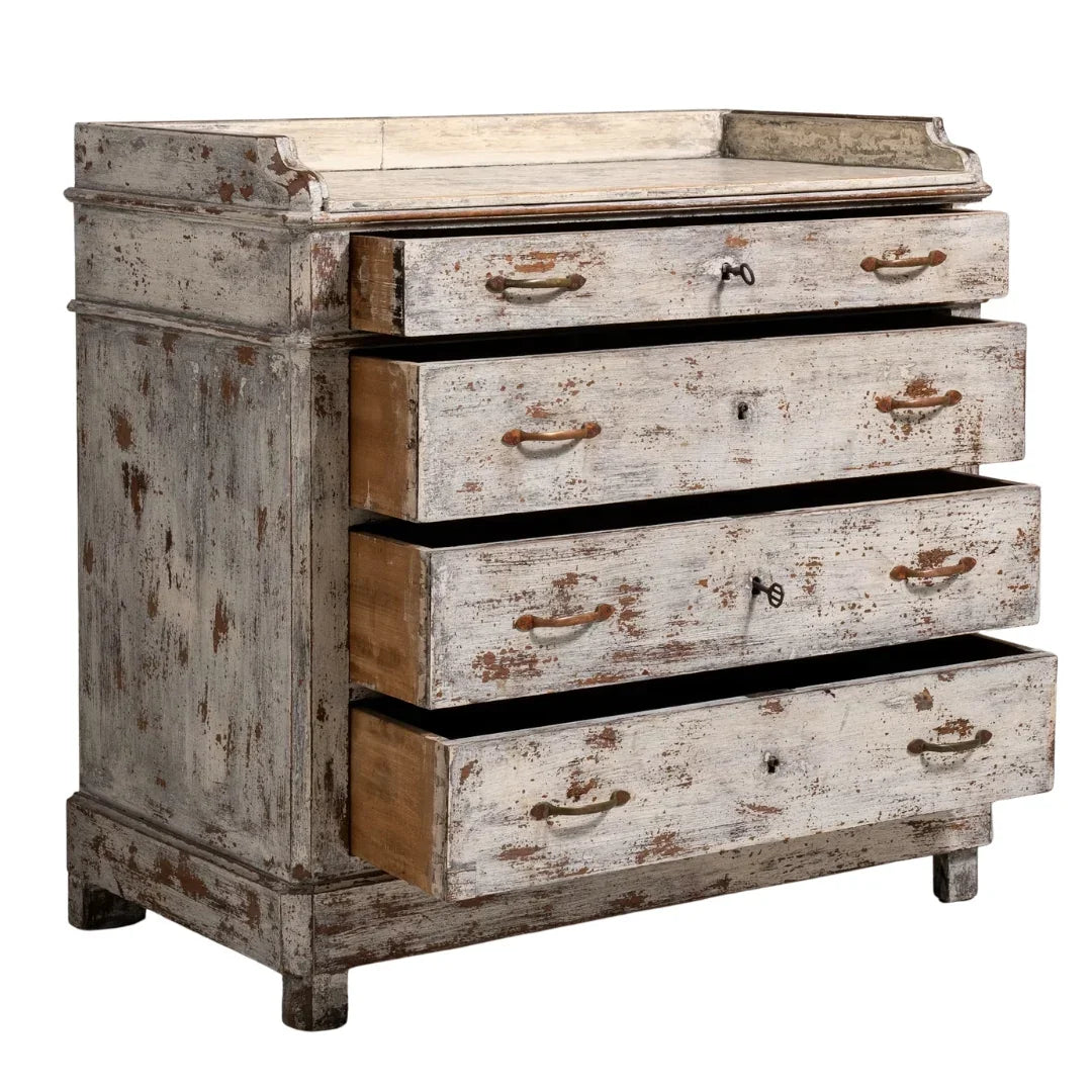 Vintage White Shabby Chic Chest, Circa 1860