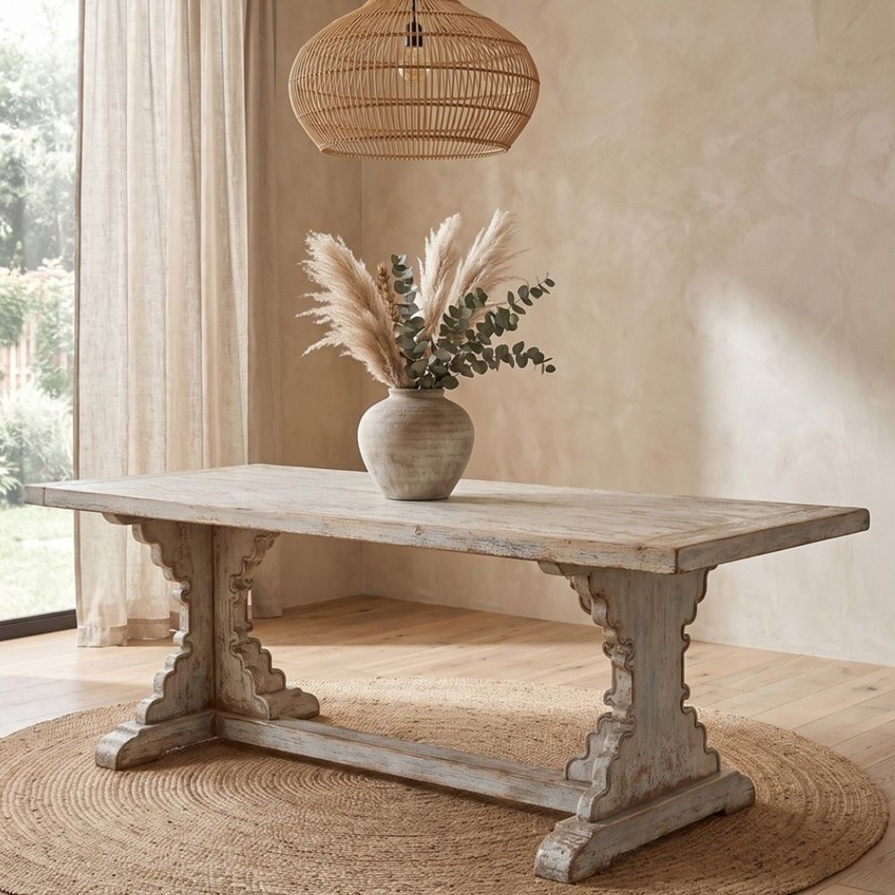 Distressed Blue Reclaimed Trestle Dining Table
