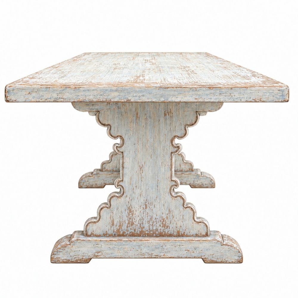 Distressed Blue Reclaimed Trestle Dining Table
