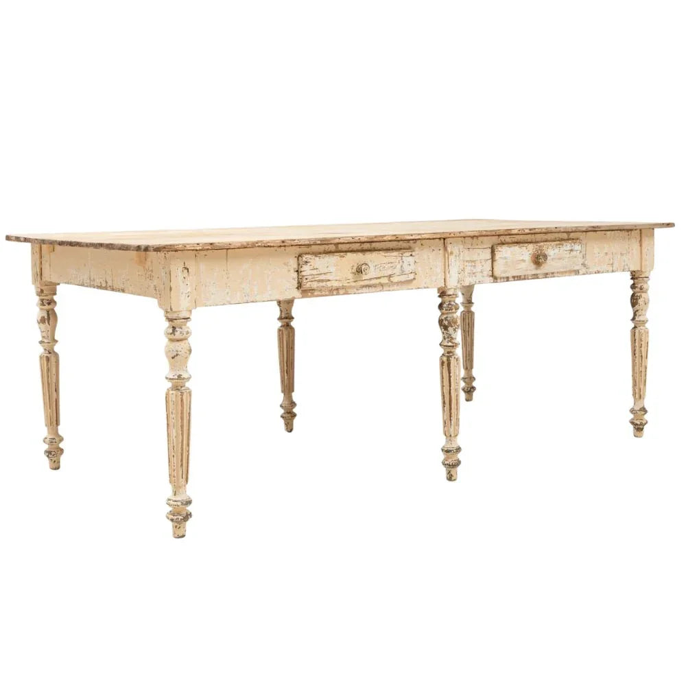 Distressed Cream French Farmhouse Dining Table, Circa 1900